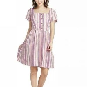 Xhilaration Striped Pink Short Sleeve Mini Dress Size Large
